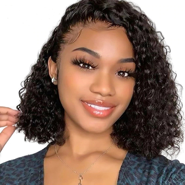 Curly Bob Wig Lace Front Wig Human Hair Wig With Baby Hair Side Part ...