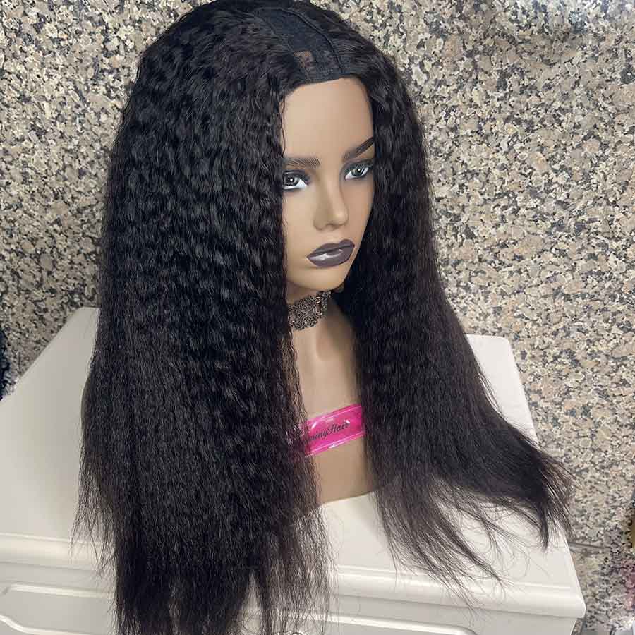 U part Wig Machine Made Kinky Straight None Lace Wig Virgin Human Hair ...